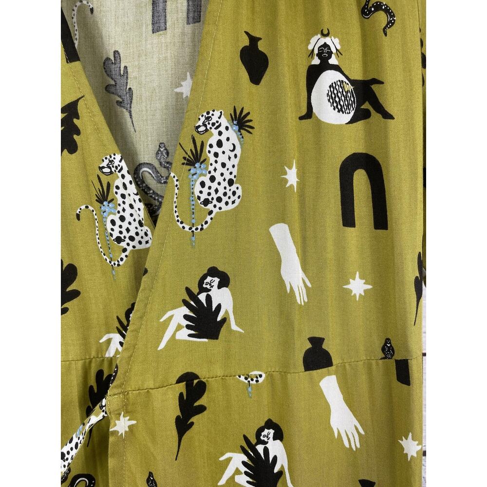 Mata Traders Brea Wrap Dress Womens XS Green Novelty Print Maxi Tencel Boho - Picture 8 of 16